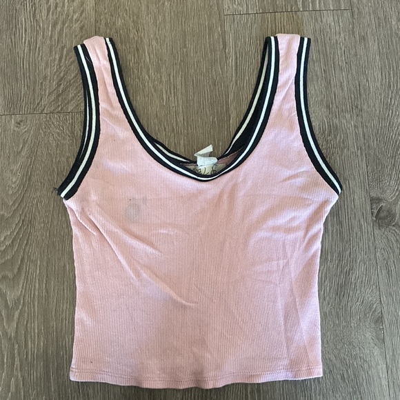 Pink Racing Stripe Crop Tank Top - Picture 2 of 3